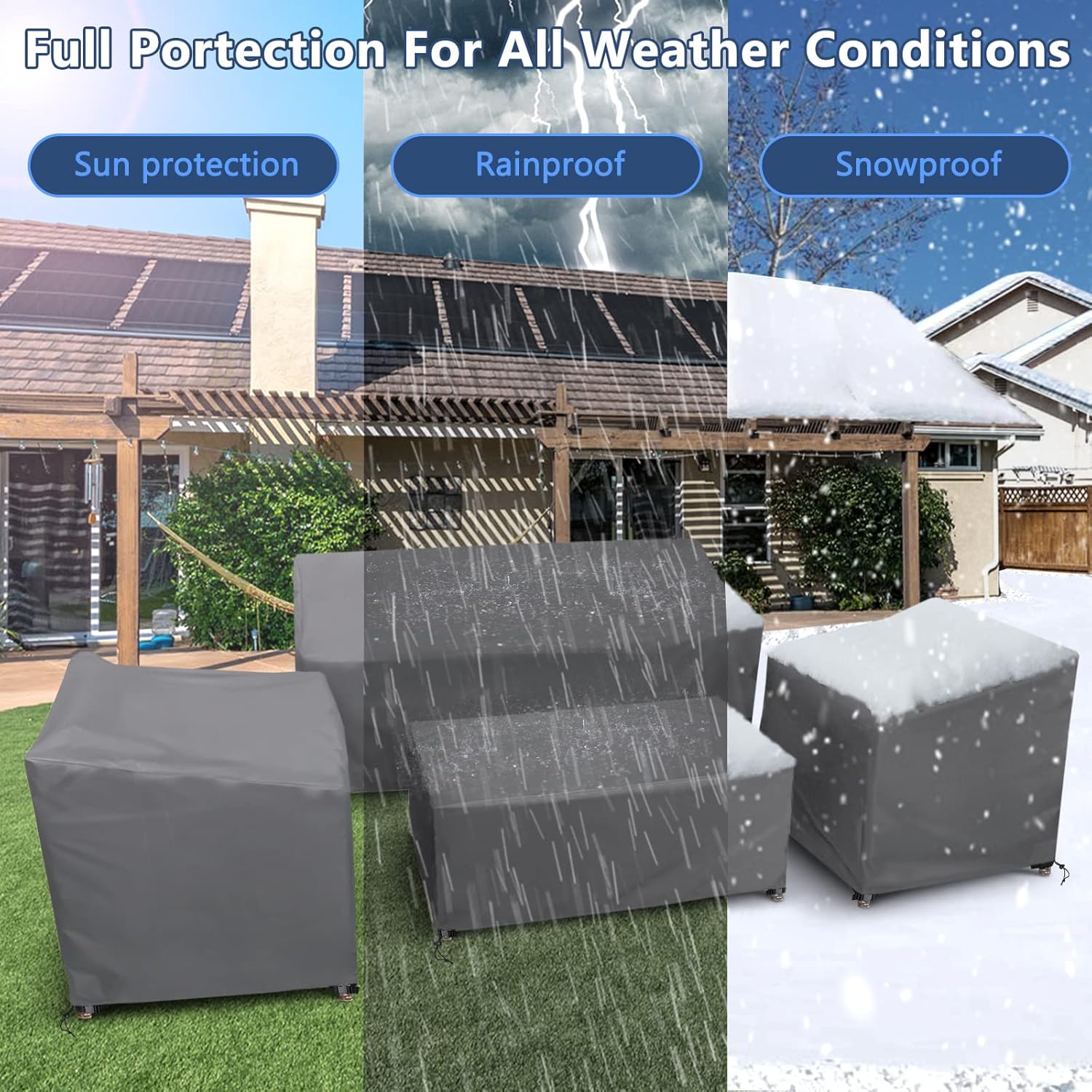 4 Piece Patio Furniture Set Cover for Outside Couch, Lawn Chairs, Coffee Table, Windproof with Buckle Strap