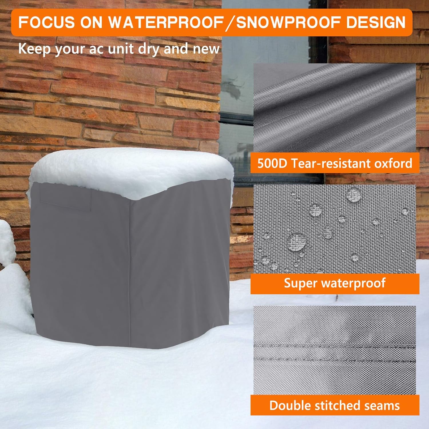 Air Conditioner Cover for Outside Units - Durable Waterproof Square AC Cover for Outdoor with Windproof Buckles