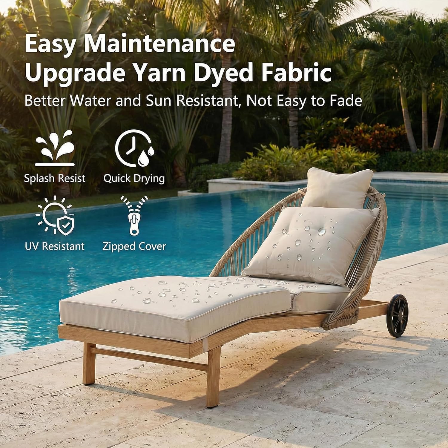 Patio Chaise Lounge Chairs Set of 2, Oversized Lounge Chair Outdoor with Cushions