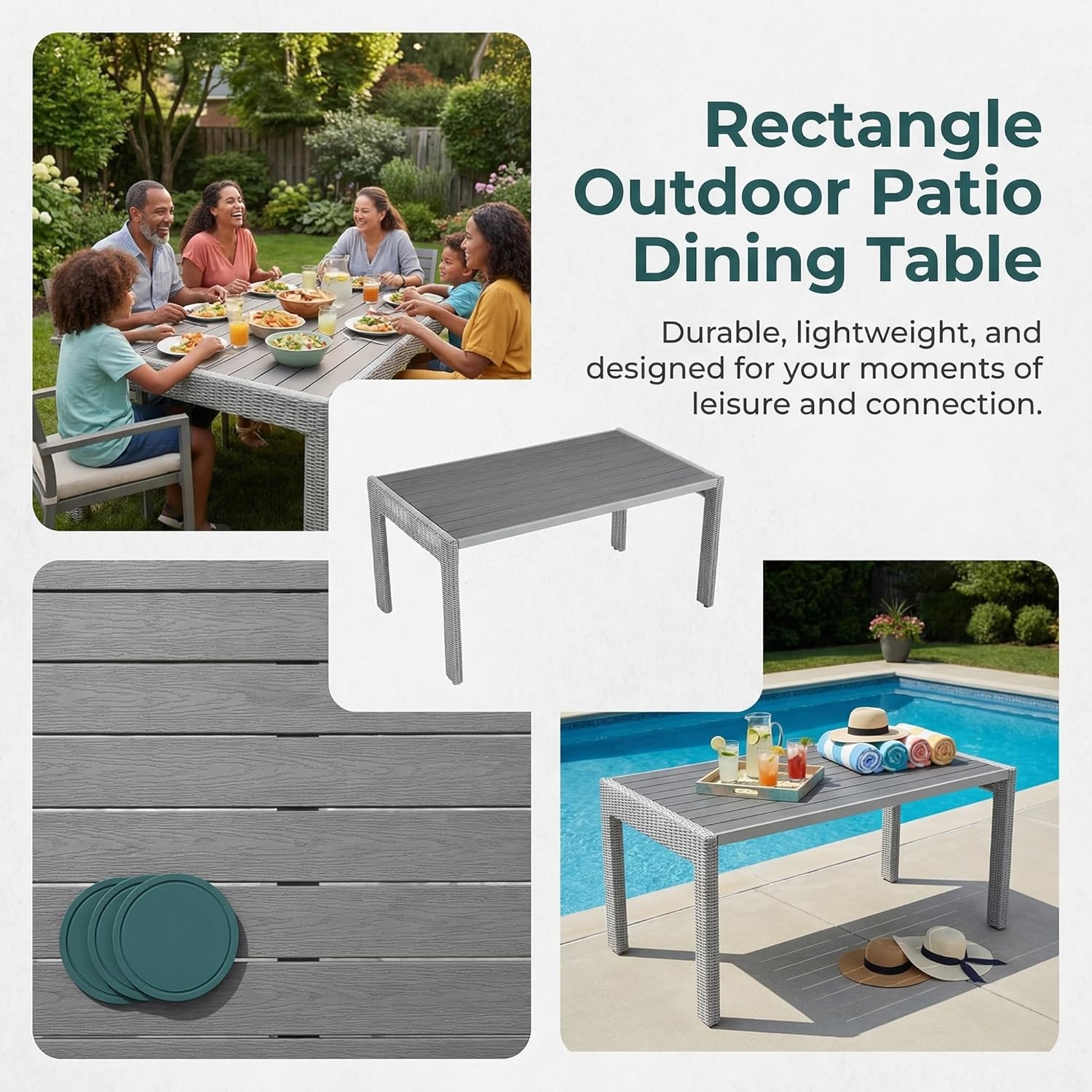 Rectangular Patio Table and Dining Chairs Set of 4, All Weather Outdoor Table and Chairs