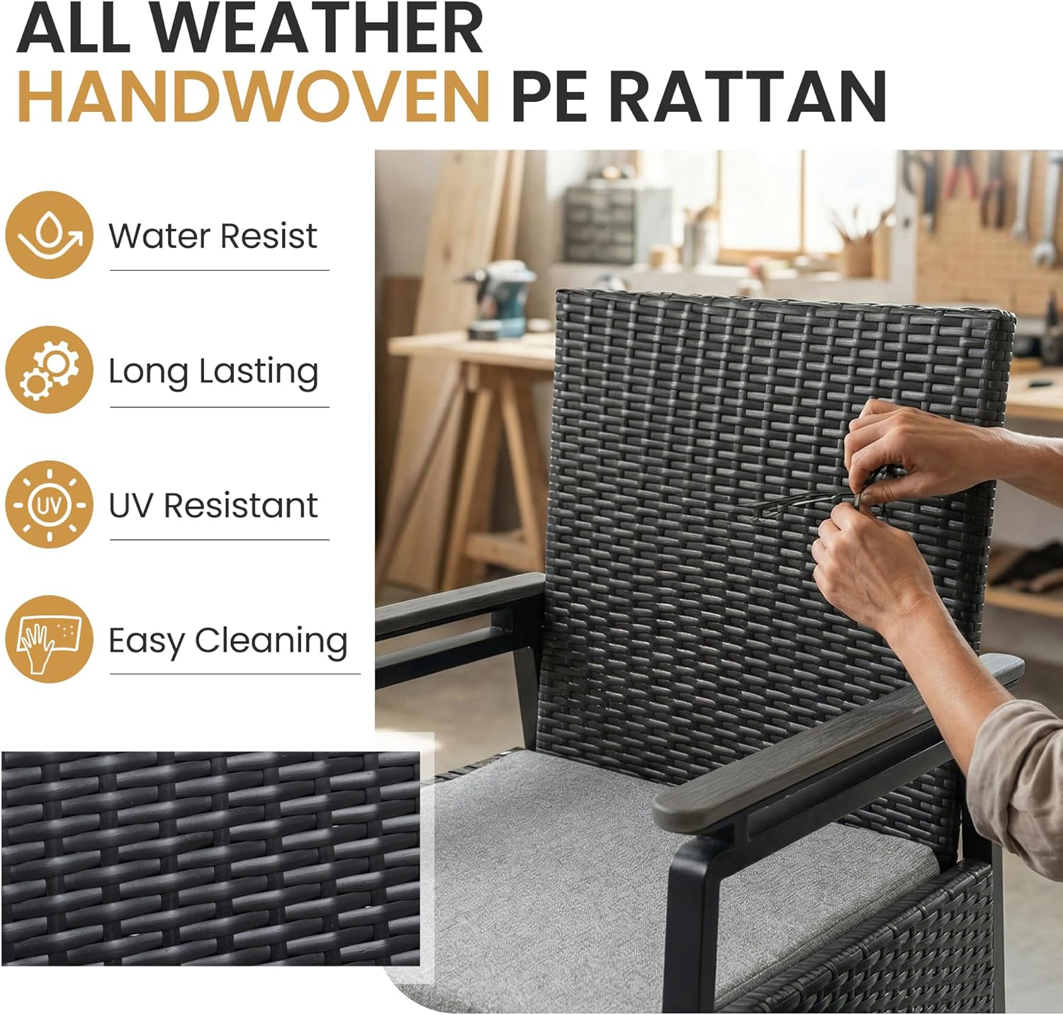 Aluminum Outdoor Dining Chairs Set of 4, Rattan Patio Furniture Set