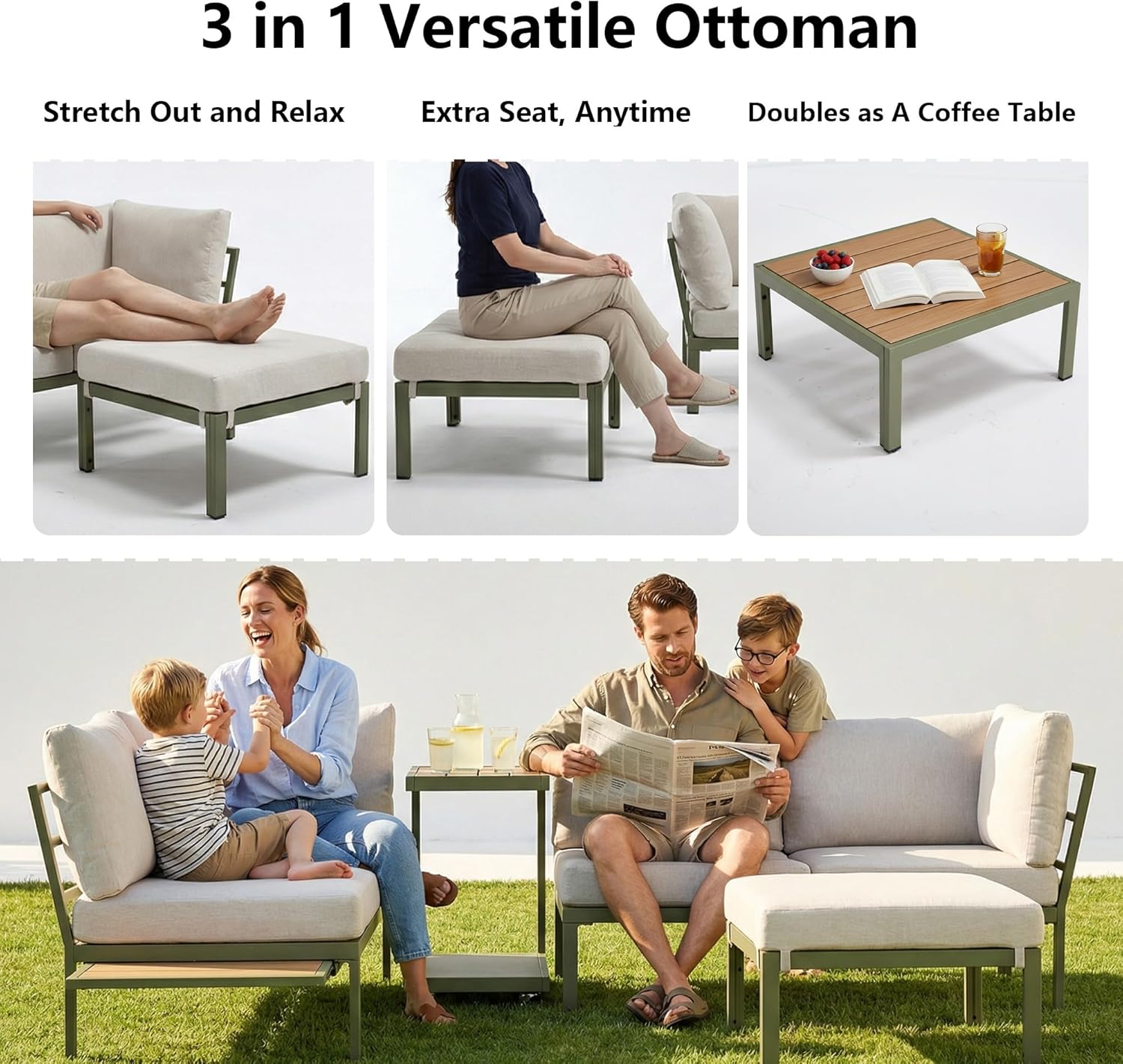 4 Piece Patio Sectional Sofa Set, Patio Furniture Set with Cushions, Outdoor Furniture Conversation Set for 5