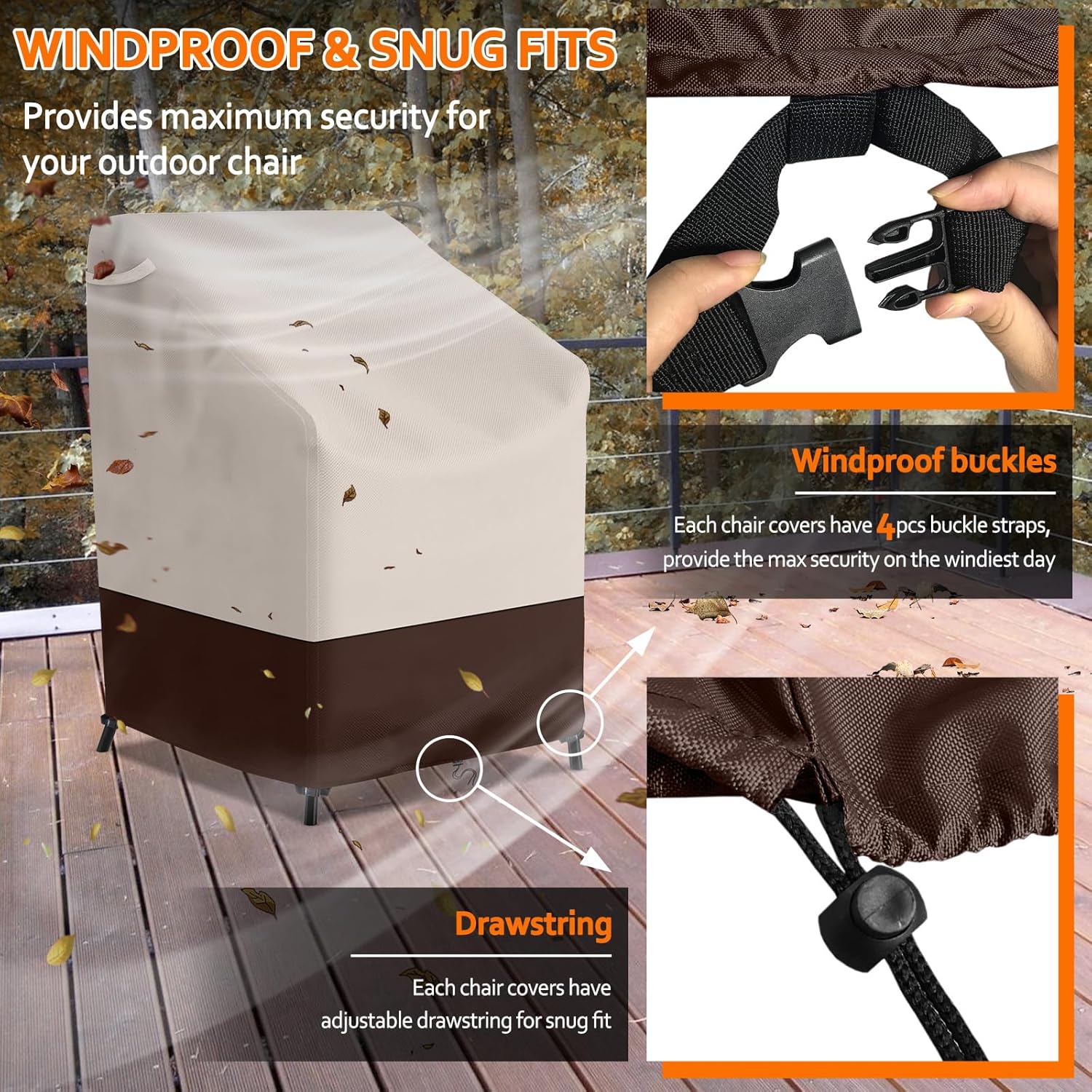 Stackable Patio Chair Covers,Heavy Duty Waterproof Outdoor Furniture Cover Fits for 4-6 Stackable Dining Chairs