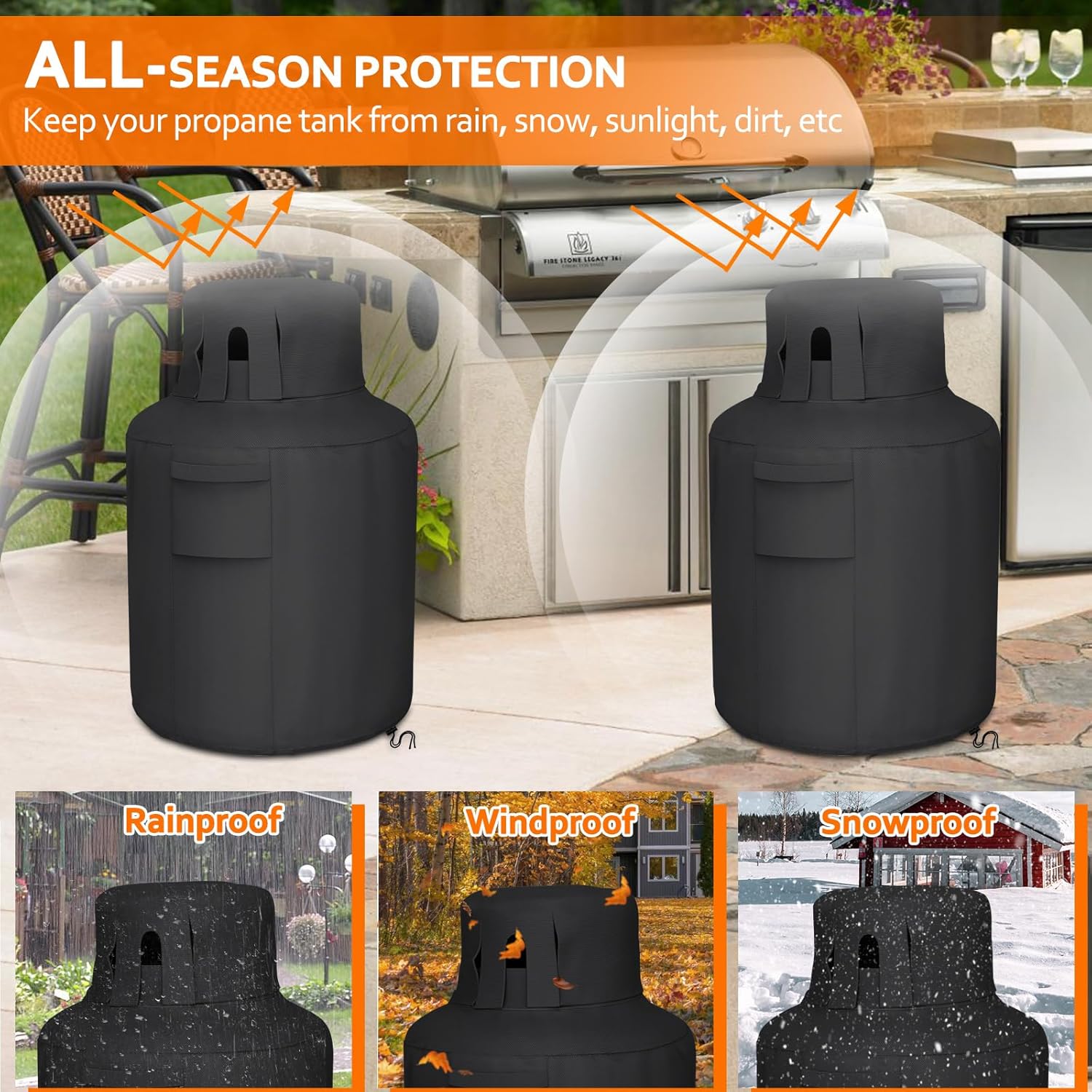 Propane Tank Cover 20lb Gas Cover Outdoor Heavy Duty Waterproof Covers Fits Standard 20 lb Tank Cylinder Black 13" x 19.5"