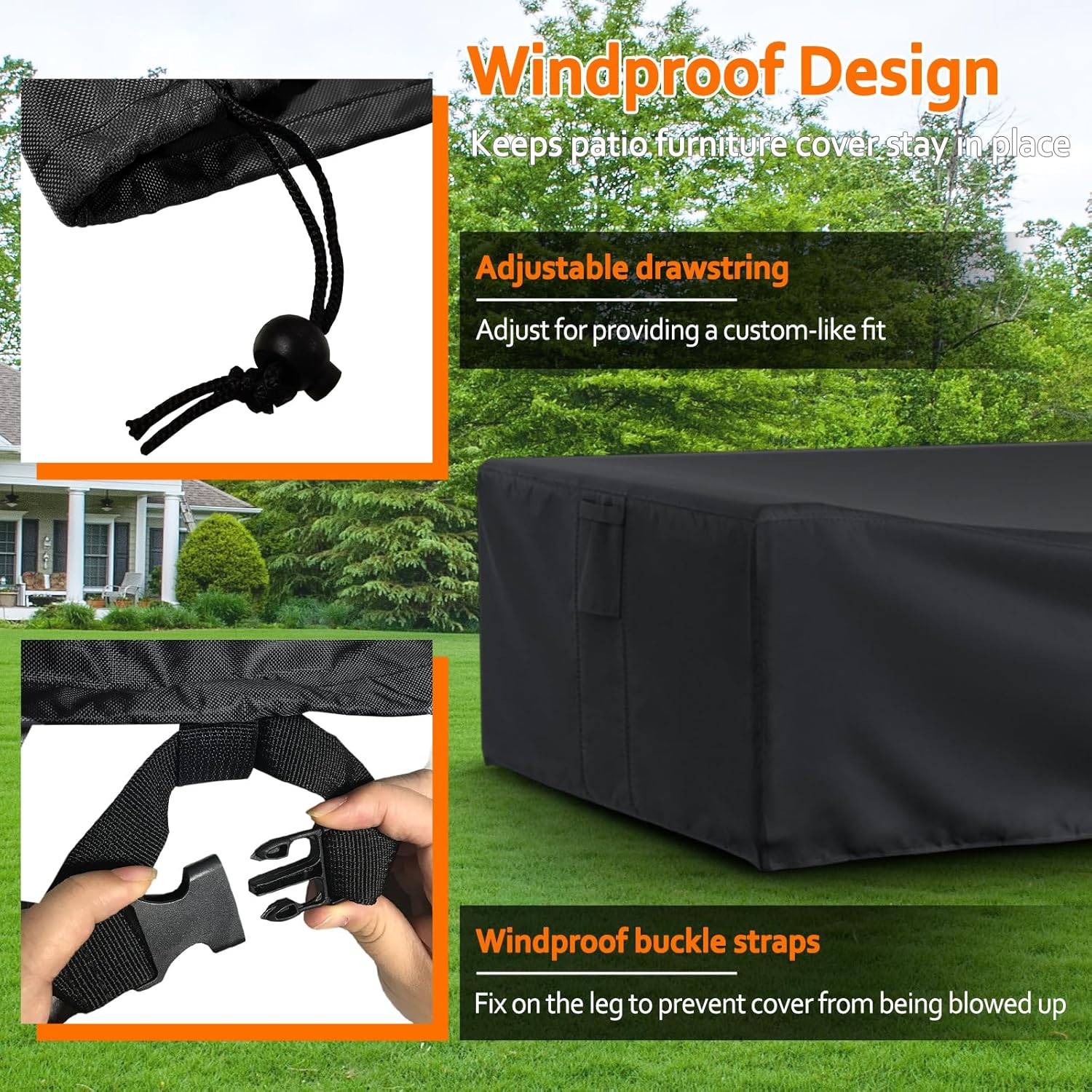 Patio Furniture Covers Waterprpoof, Tear Resistant Rectangular Outdoor Furniture Set Cover for Table Chairs and Sectional Sofa, 111"L x 74"W x 28"H