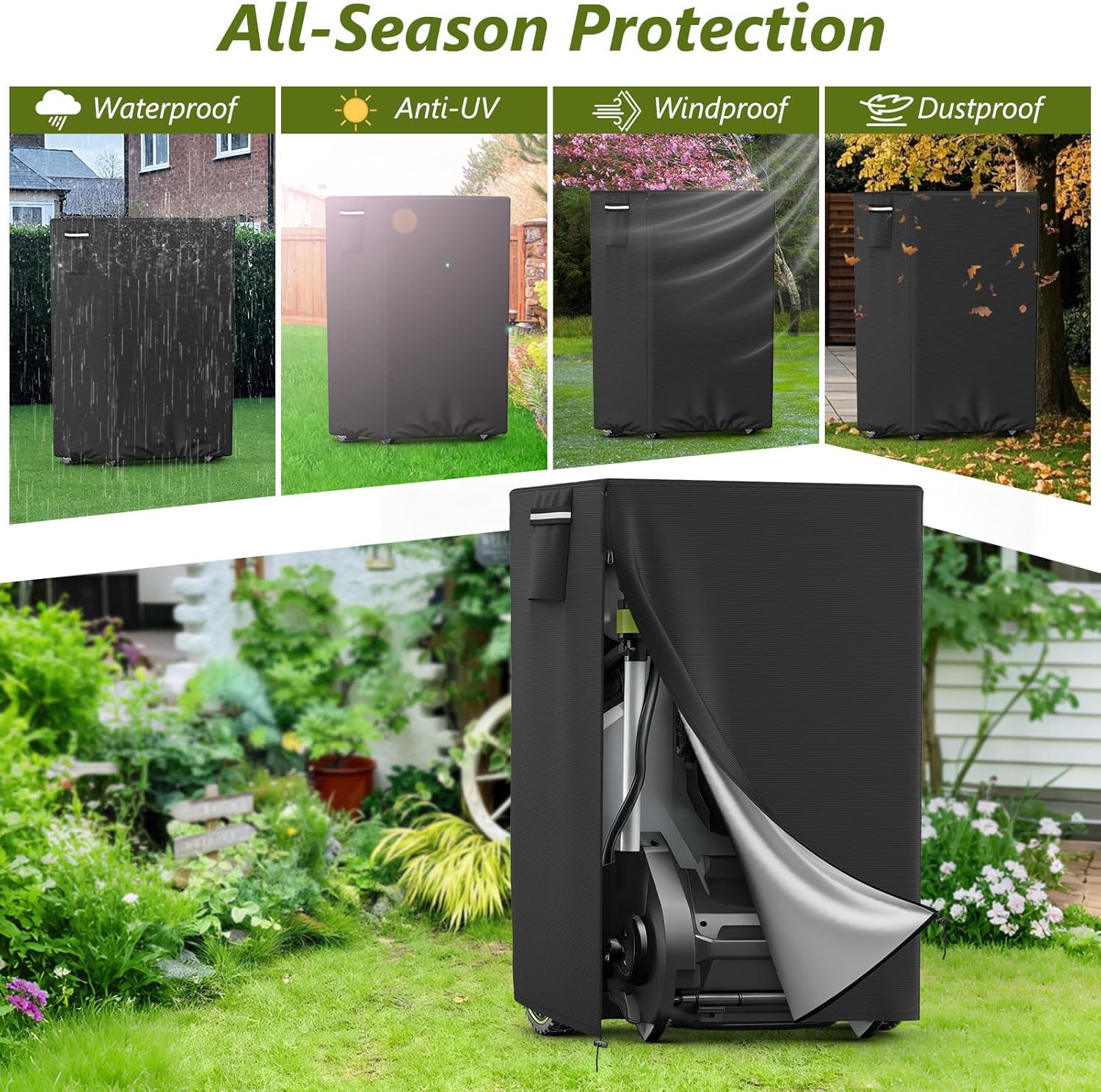 Lawn Mower Cover, Fits 20/21 inch Foldable Electric Lawn Mower and Self-propelled Mower, Outdoor Waterproof and Dustproof Cordless Lawn Mower Cover