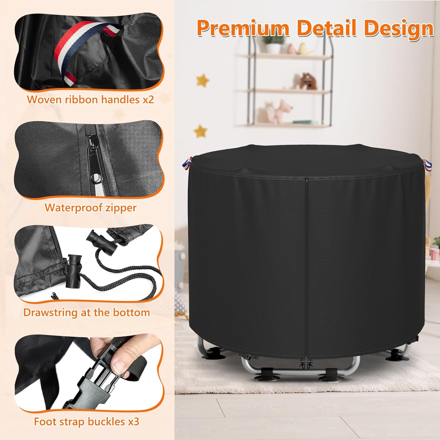 Kids Trampoline Cover, Heavy-Duty 600D outdoor waterproof trampoline cover, Suitable for 55-60 inch round children's trampoline, UV-Resistant and Windproof