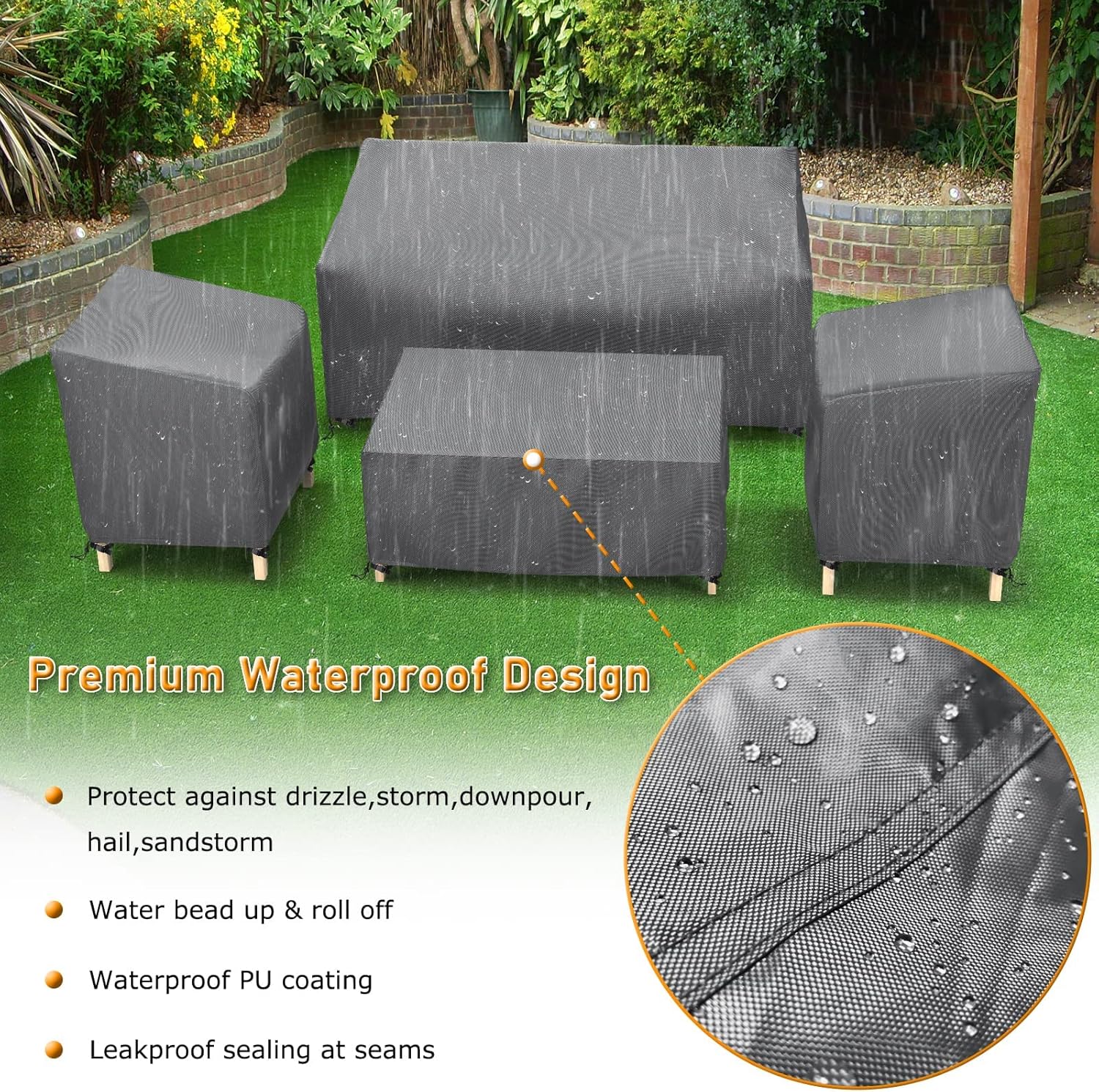 Outdoor Waterproof Patio Furniture Covers 4-Piece Set for Chairs, Loveseat and Coffee Table, Heavy Duty 600D