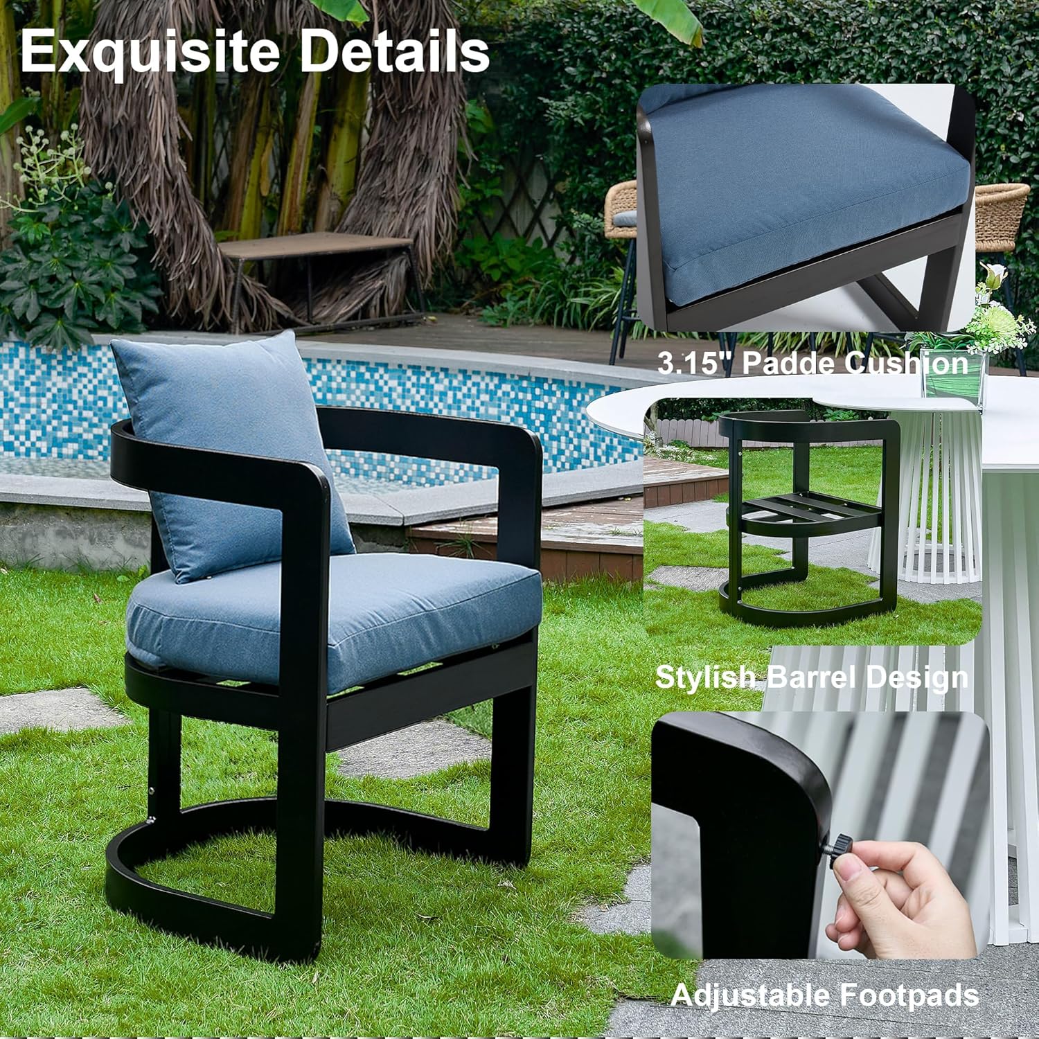 Patio Dining Chairs Set of 4, Outdoor Dining Chairs with Cushions, Modern Barrel Dining Room Chair