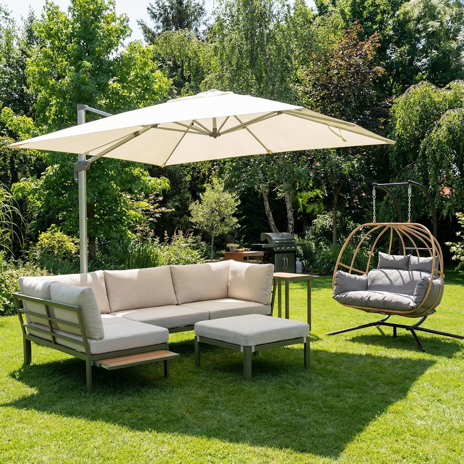 4 Piece Patio Sectional Sofa Set, Patio Furniture Set with Cushions, Outdoor Furniture Conversation Set for 5