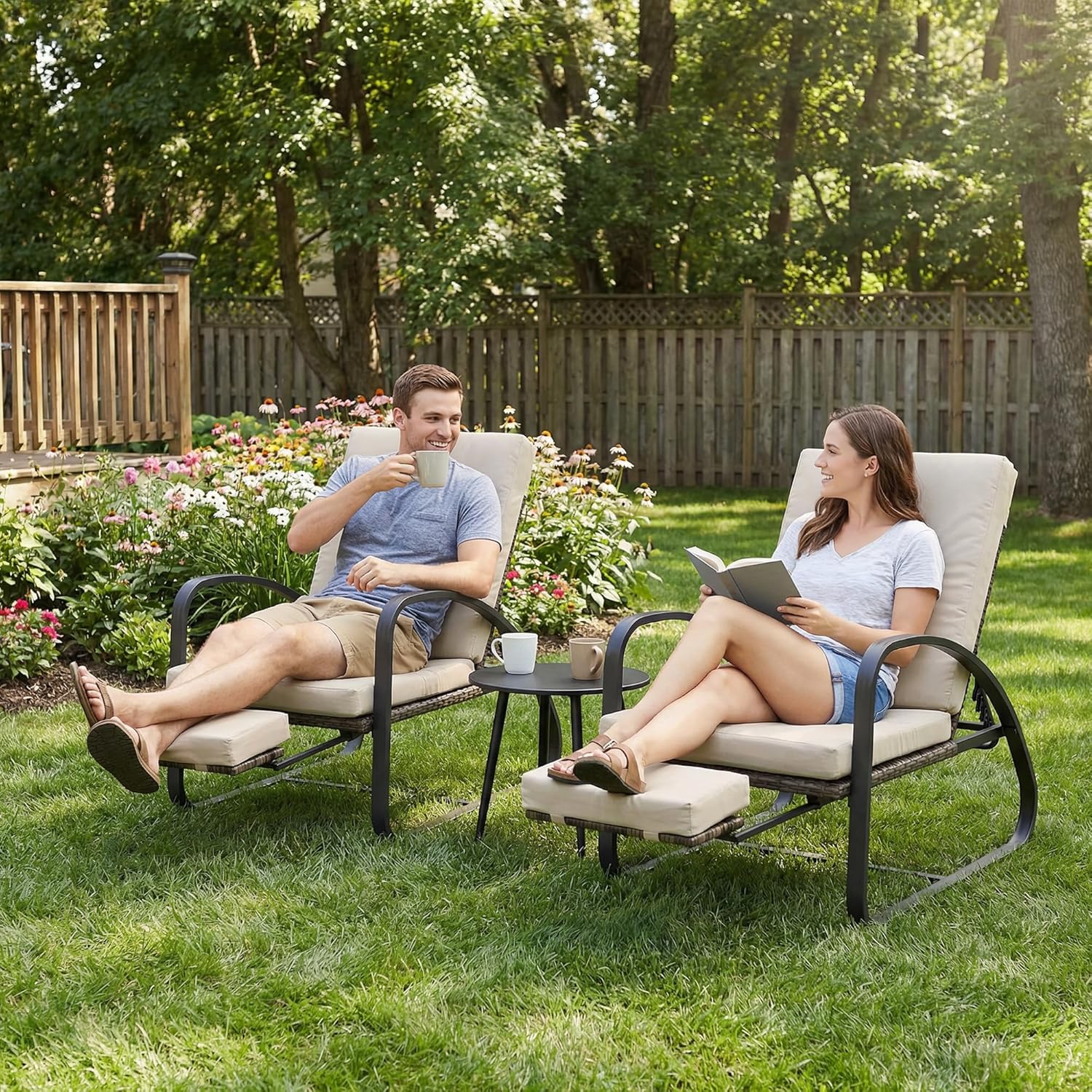 3 Piece Patio Furniture Set, Modern Patio Chaise Lounge Chairs, 5-Position Adjustable Bistro Set Balcony Furniture