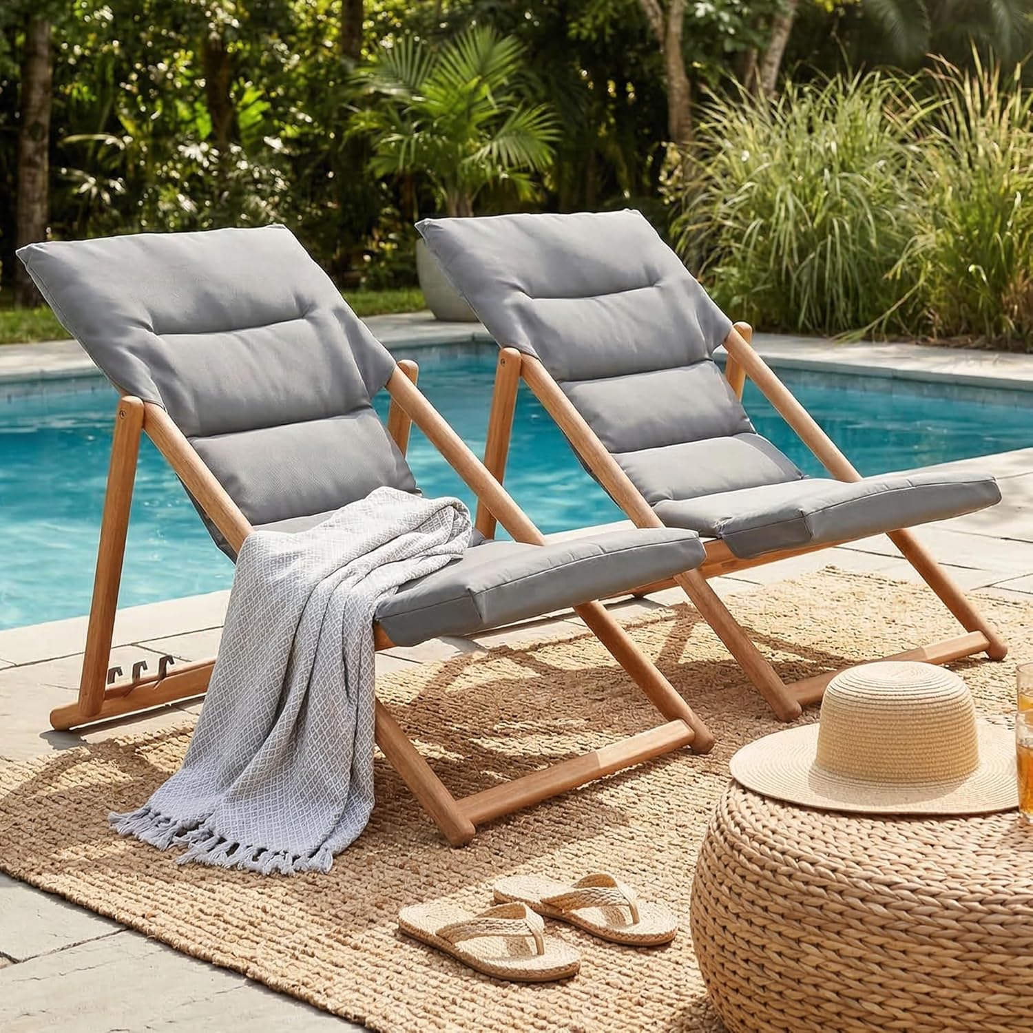 Patio Chairs with Cushions, 3-Position Adjustable Patio Lounge Chairs Set of 2