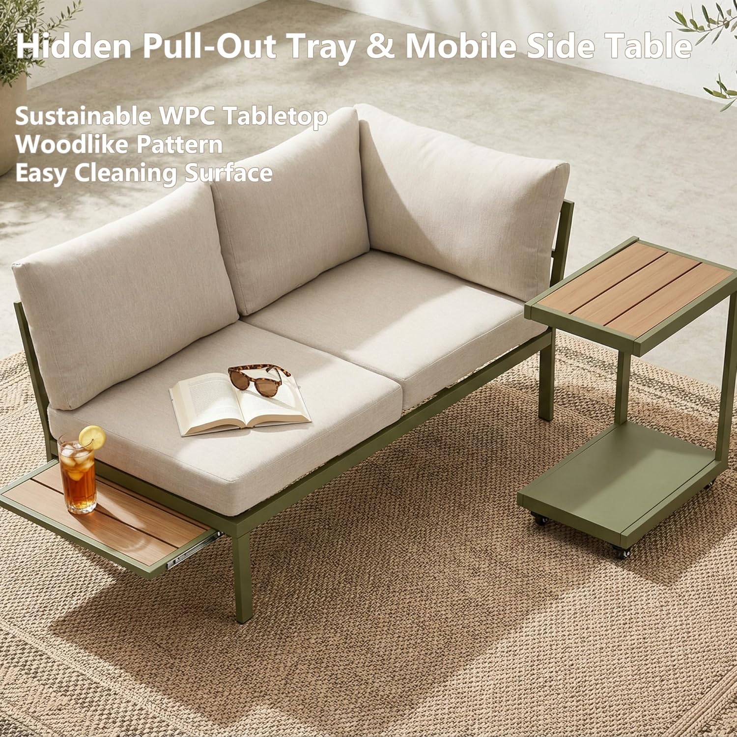 4 Piece Patio Sectional Sofa Set, Patio Furniture Set with Cushions, Outdoor Furniture Conversation Set for 5