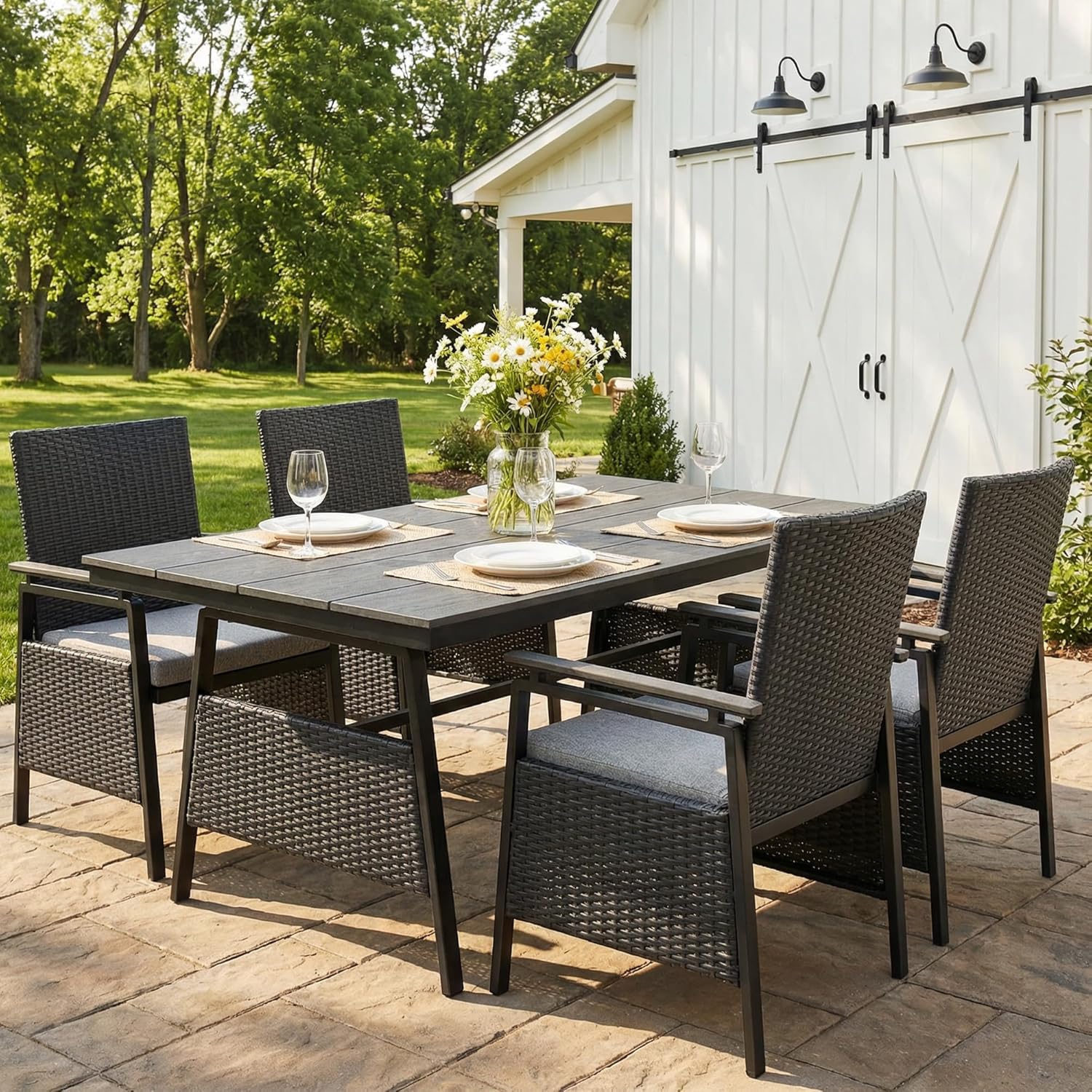 Aluminum Outdoor Dining Chairs Set of 4, Rattan Patio Furniture Set