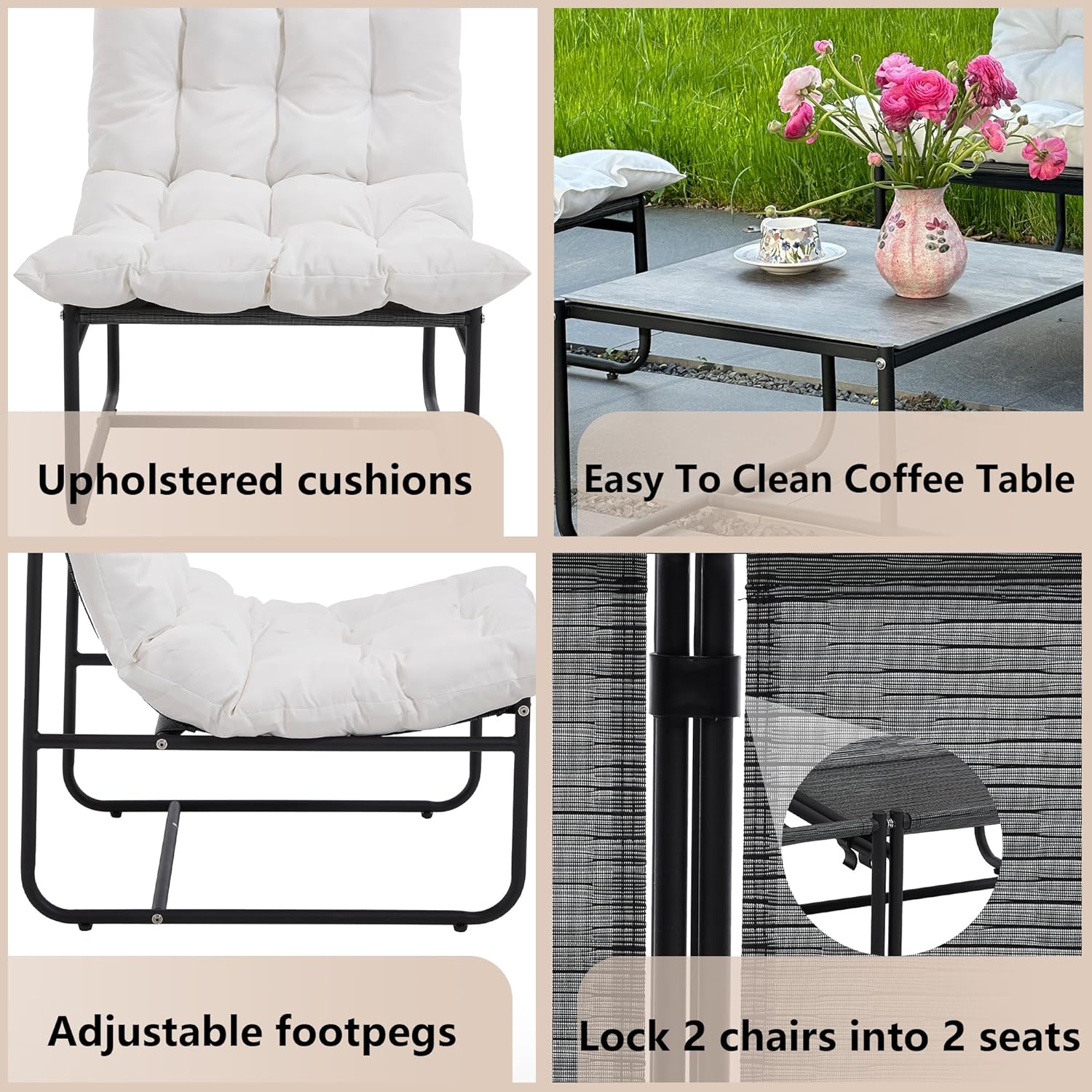5 Piece Patio Furniture Set, Metal Outdoor Conversation Set for 4, All Weather Patio Bistro Sets
