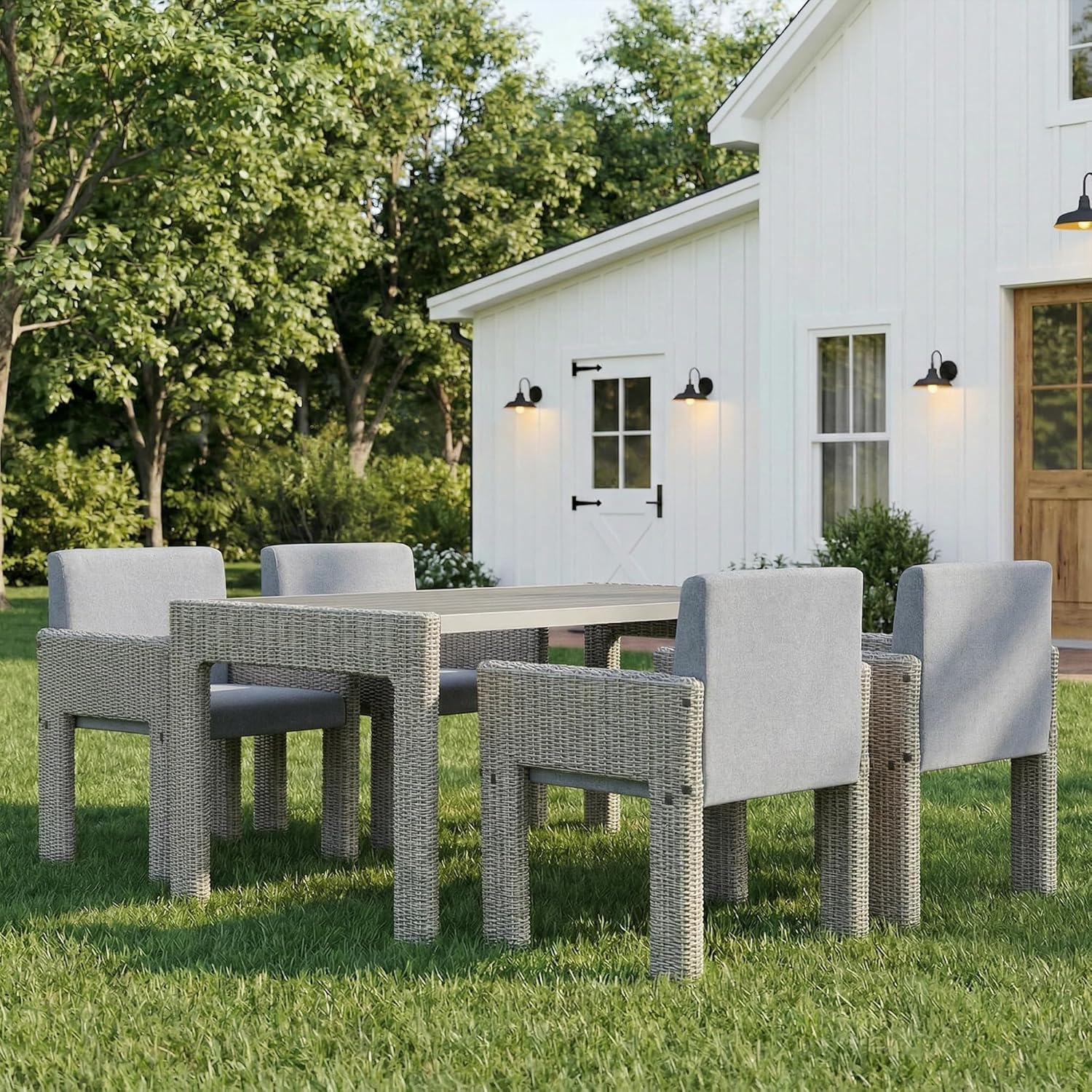 Rectangular Patio Table and Dining Chairs Set of 4, All Weather Outdoor Table and Chairs