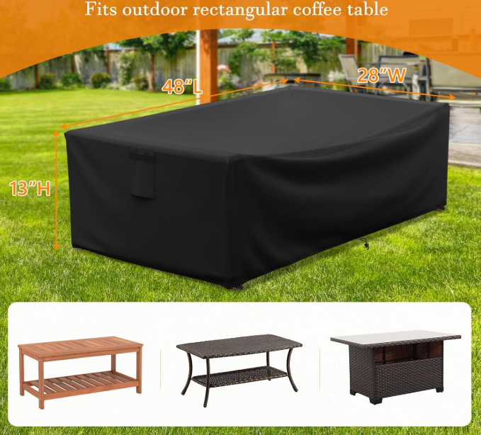 Patio Furniture Covers Waterproof for Coffee Table Cover, Heavy Duty Durable Rectangular Outdoor Table Cover Fits up to 48L x 28Wx 13H inches