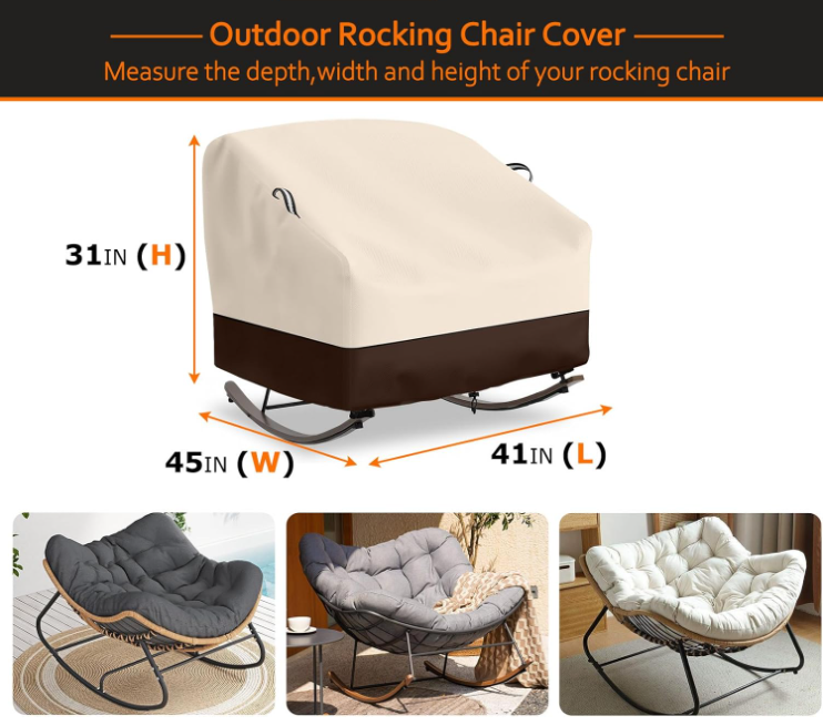 Outdoor Papasan Rocking Chair Cover, Patio Furniture Covers Waterproof adapter for Egg Rocking Chairs and Rattan Wicker Lounge Chairs, 41"L x 45"W x 31"H