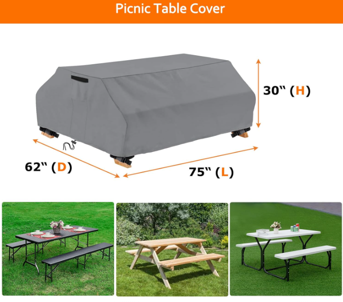 Waterproof Picnic Table Cover Outdoor Patio Bench Covers for 6 ft Picnic Table Bench Set