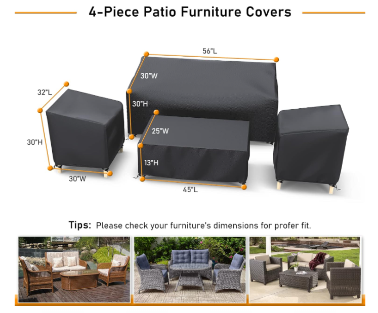 Outdoor Patio Furniture Cover Waterproof 4-Piece Set for Chairs, Loveseat and Coffee Table