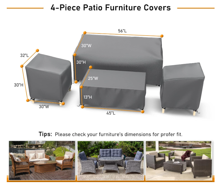 Outdoor Waterproof Patio Furniture Covers 4-Piece Set for Chairs, Loveseat and Coffee Table