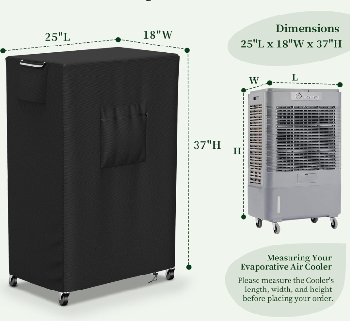 Cooler Cover for Hessaire MC37M/MC37V 3100CFM,Outdoor Heavy Duty Waterproof Swamp Cooler Covers for AC Unit Protection,25" L x 18" W x 37" H
