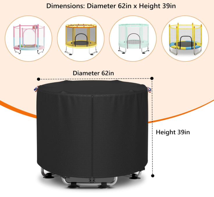 Kids Trampoline Cover, Heavy-Duty 600D outdoor waterproof trampoline cover, Suitable for 55-60 inch round children's trampoline, UV-Resistant and Windproof