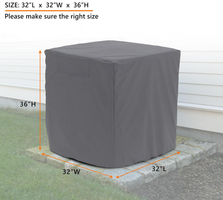 Air Conditioner Cover for Outside Units - Durable Waterproof Square AC Cover for Outdoor with Windproof Buckles Elastic Hem for Secure Fit Year Around Protection