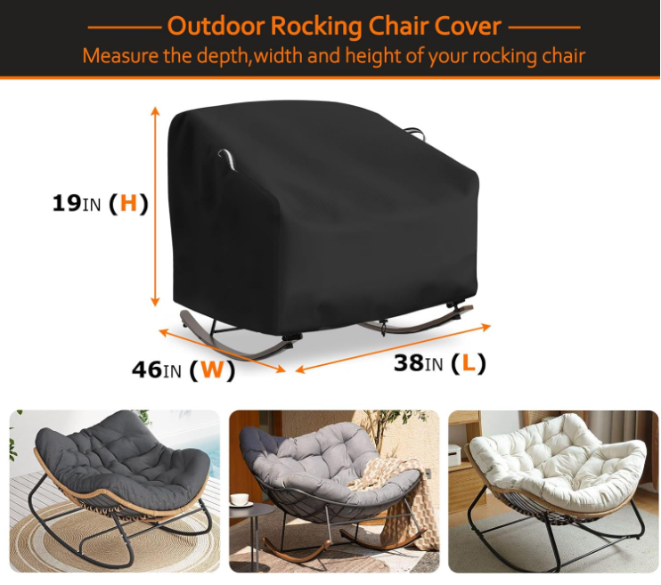 Outdoor Papasan Rocking Chair Cover, Patio Furniture Covers Waterproof adapter for Egg Rocking Chairs and Rattan Wicker Lounge Chairs, 38"L x 46"W x 19"H