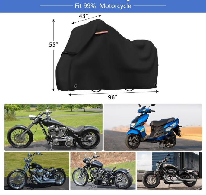 Motorcycle Covers Waterproof Outdoor Storage Heavy Duty All Season Universal Vehicle Cover for Harley Davidson Sport, Cruisers, Softail, Adventure Series and Most Motorcycles 96"x43"x55"