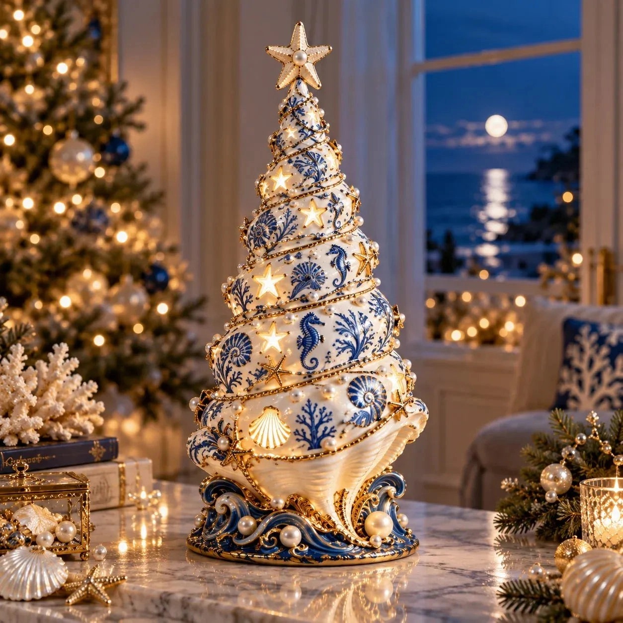 🌊 Coastal Christmas Seashell Tree Projection Lamp | Warm Glow & Ocean-Inspired Holiday Projection ✨