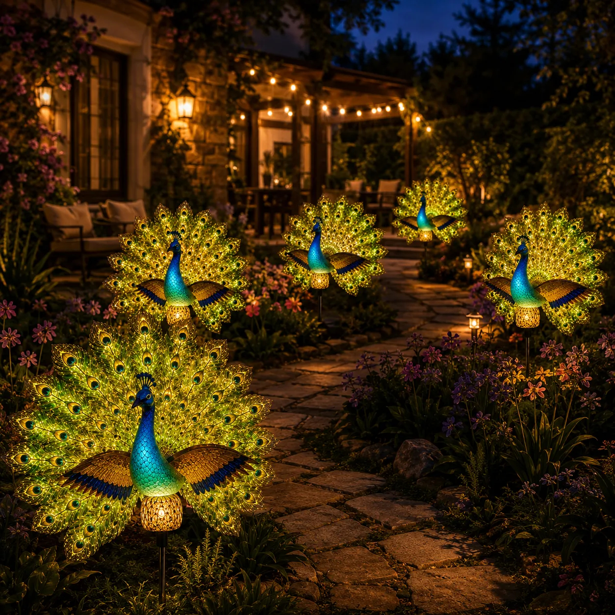 🦚 Solar Peacock Garden Sculpture – Lifelike Color Glowing Outdoor Yard Landscape Ornament