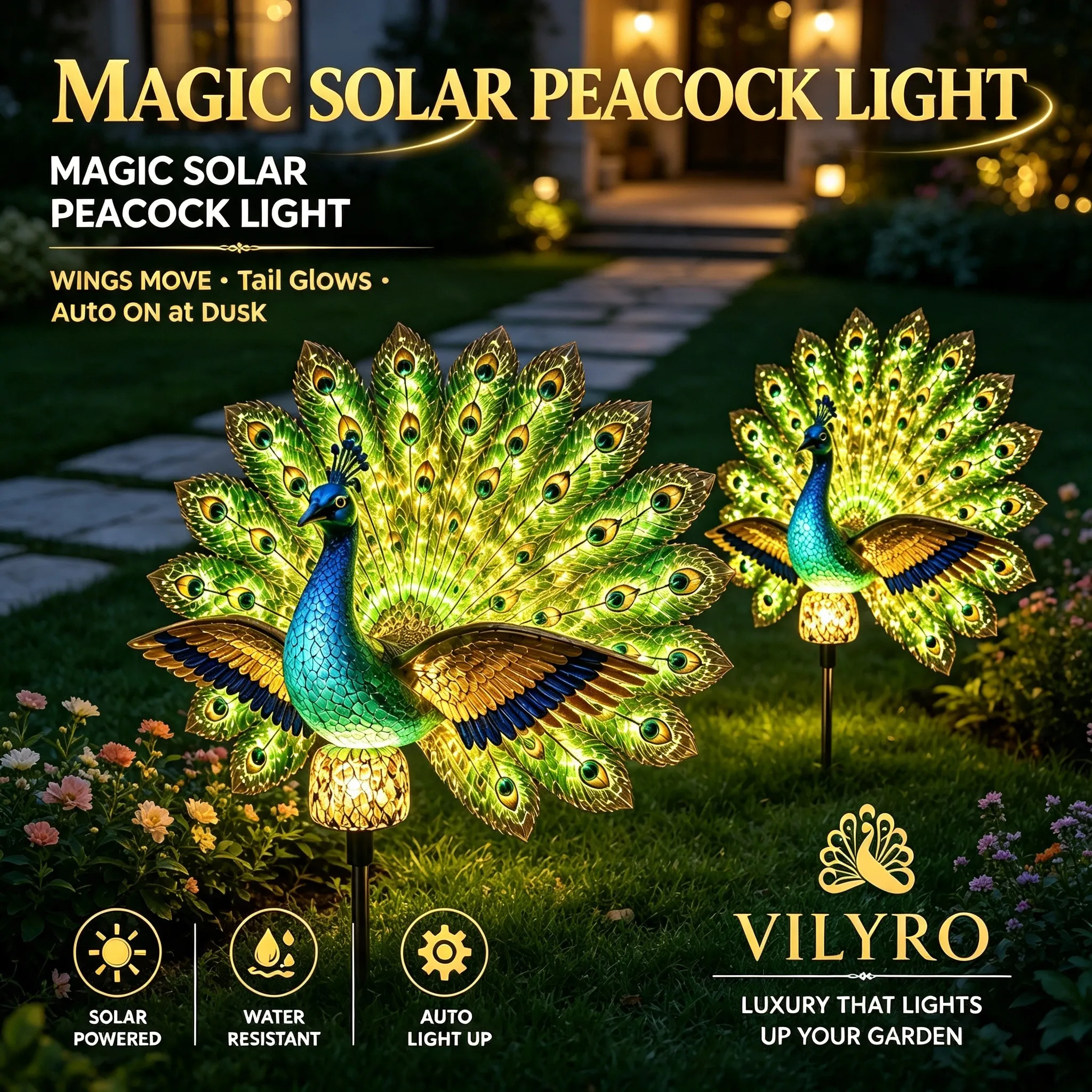 🦚 Solar Peacock Garden Sculpture – Lifelike Color Glowing Outdoor Yard Landscape Ornament