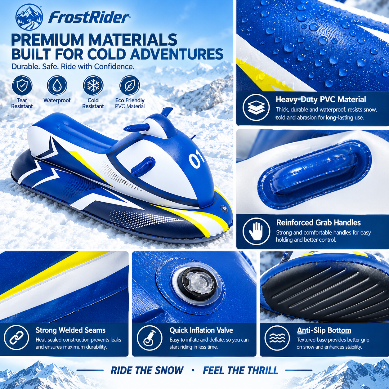 ❄️ FrostRider Inflatable Snowmobile Snow Sled