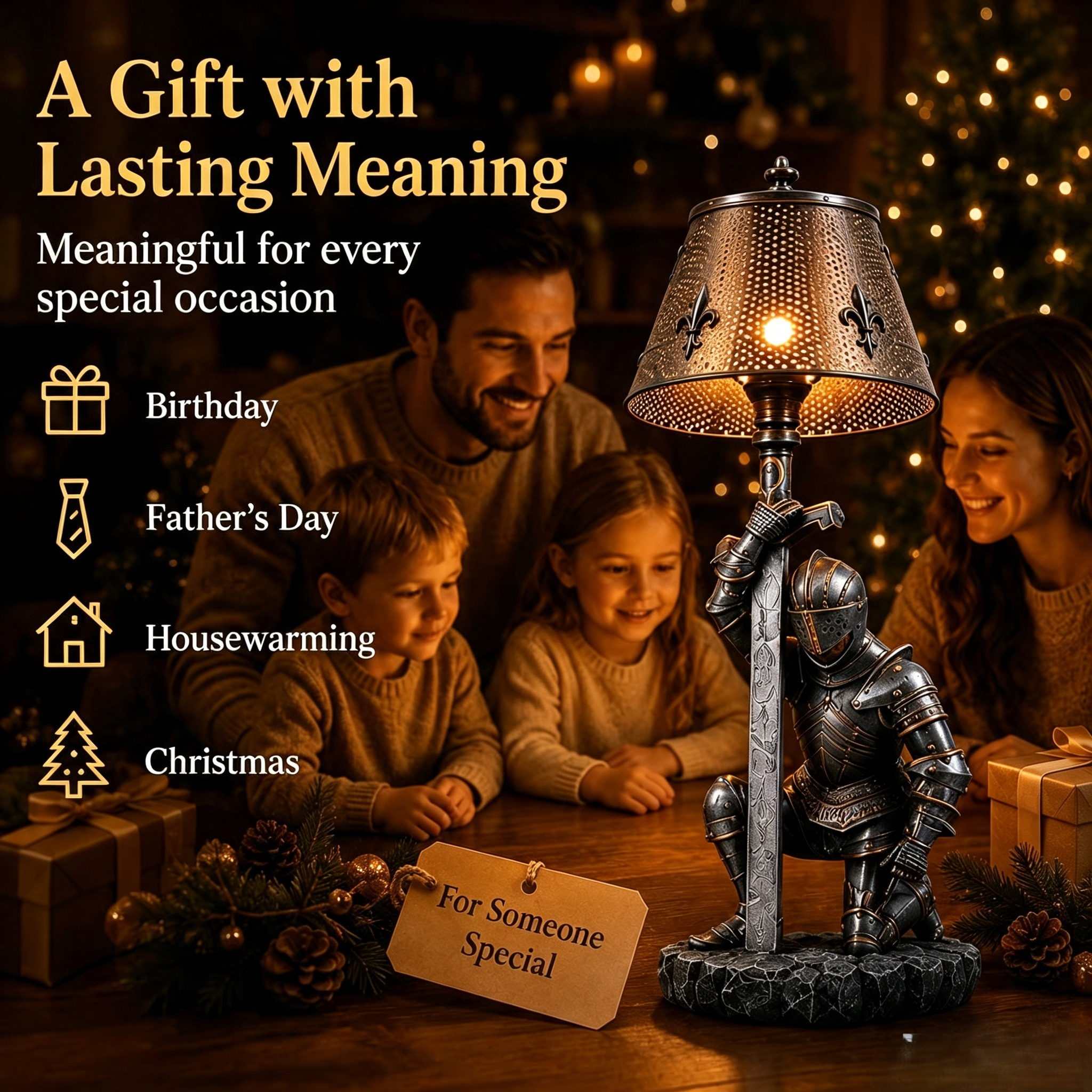 🏰 Medieval Kneeling Knight Table Lamp Gothic Crusader Warrior Sculpture Desk Light