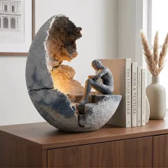 🌙 Crescent Moon Contemplative Sculpture Night Light | Wabi-Sabi Meditation Ambient Table Lamp