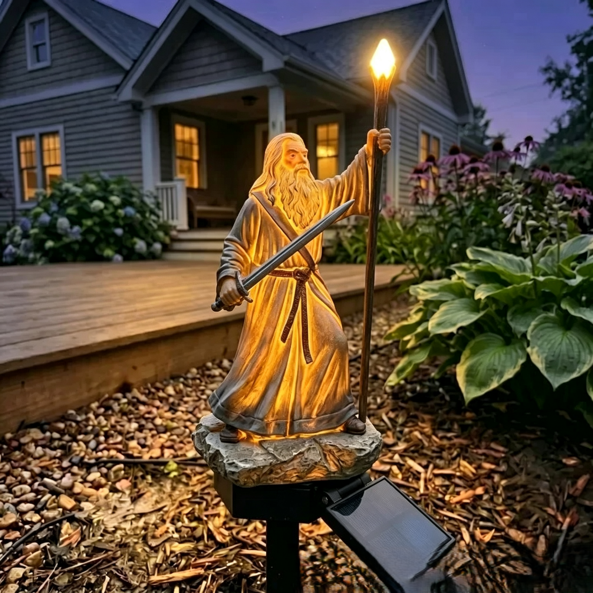 🧙 Wizard vs Demon Solar Garden Stake Light Set | Fantasy Medieval Outdoor LED Landscape Path Lights