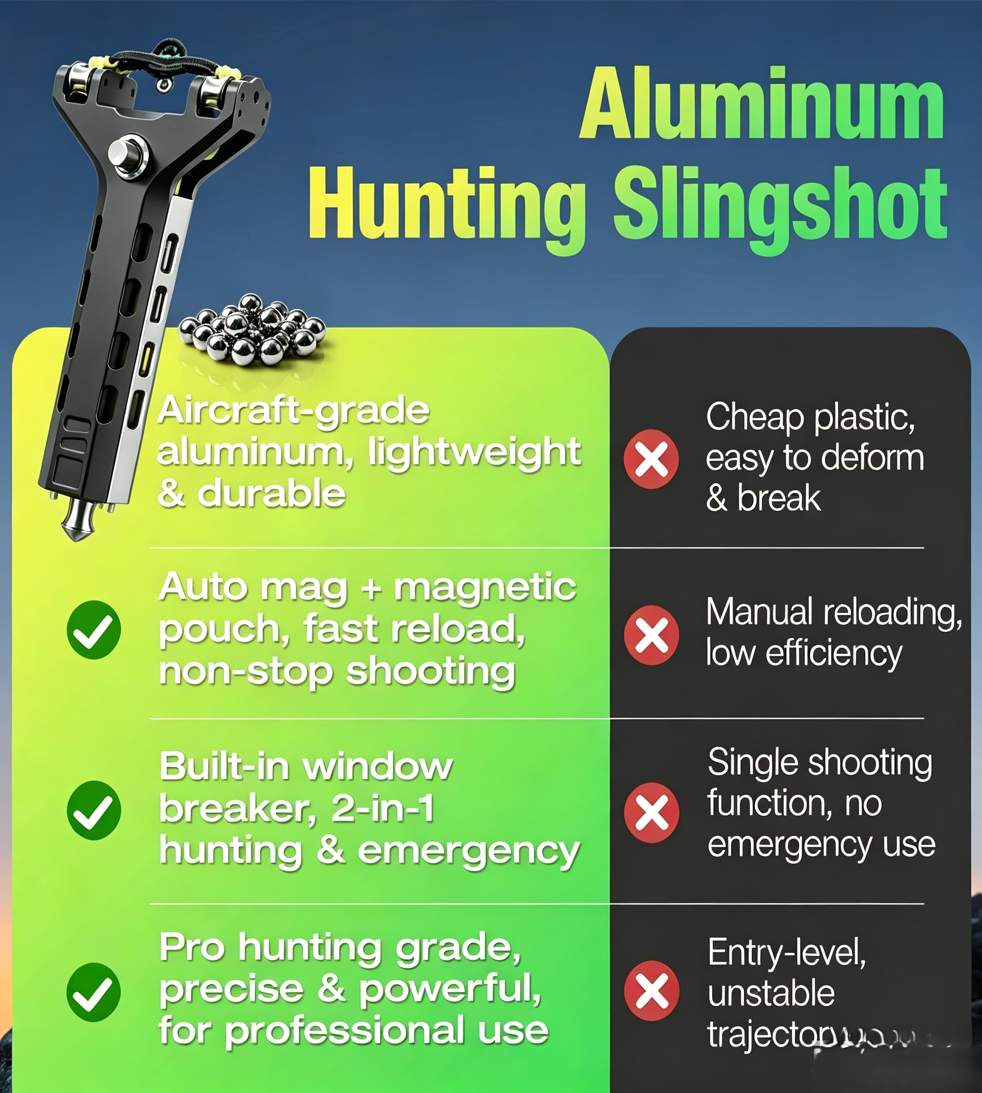 🔥Last Day 59% OFF 💗🎯 🔫Aircraft Grade Aluminum Auto-Mag Slingshot | Magnetic Quick Reload Professional Outdoor Slingshot