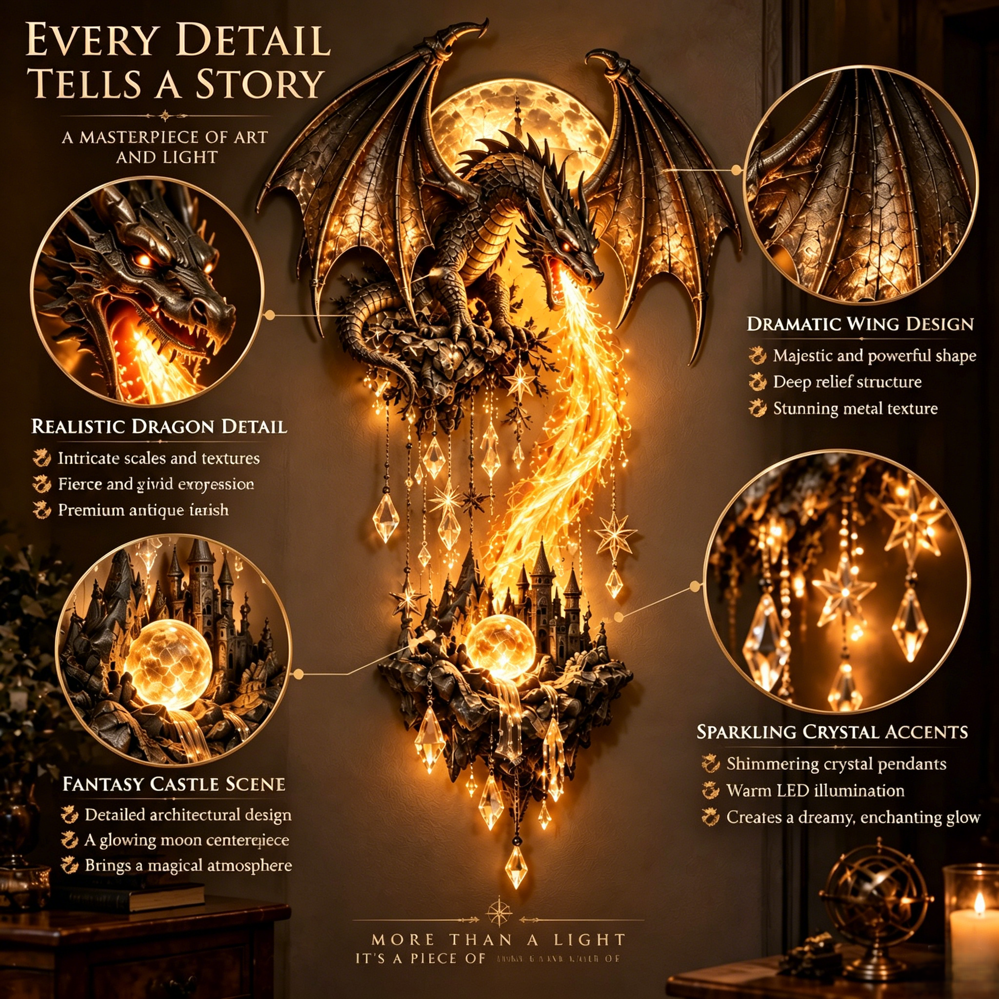 🐉 Dragon Flame Castle Wall Sconce