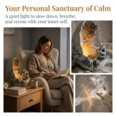 🌙 Crescent Moon Contemplative Sculpture Night Light | Wabi-Sabi Meditation Ambient Table Lamp