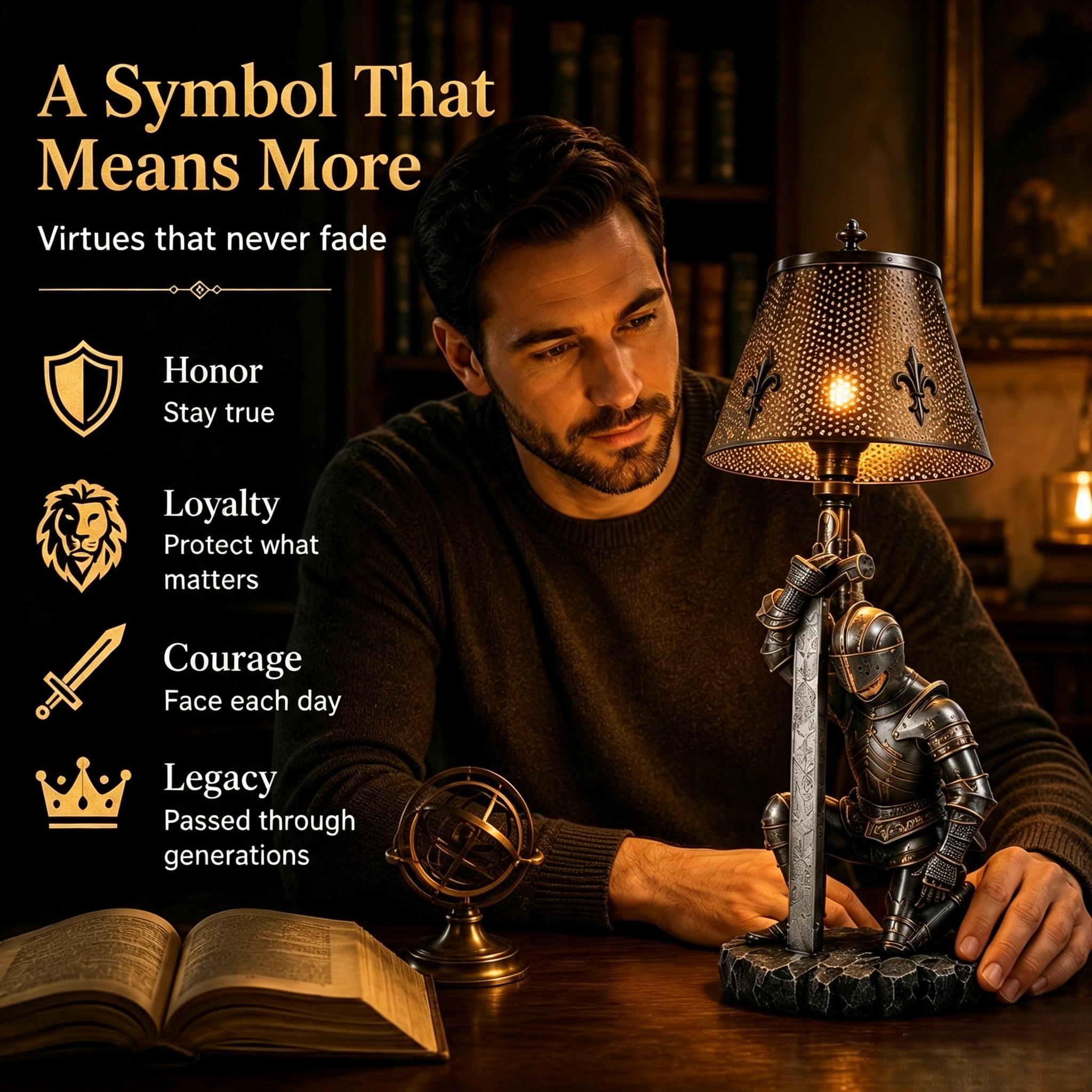 🏰 Medieval Kneeling Knight Table Lamp Gothic Crusader Warrior Sculpture Desk Light
