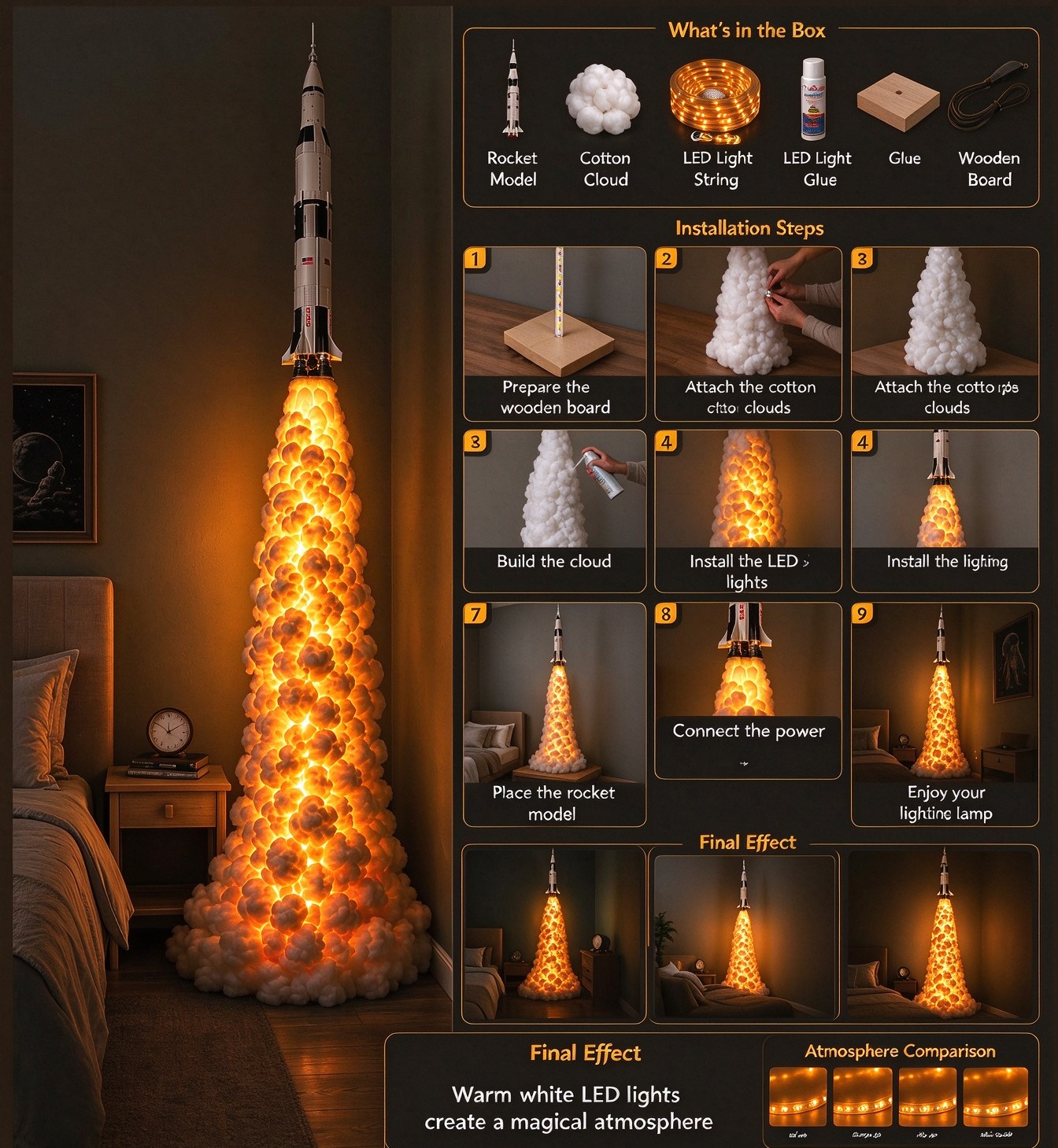 🚀 Rocket Launch Cloud LED Floor Lamp
