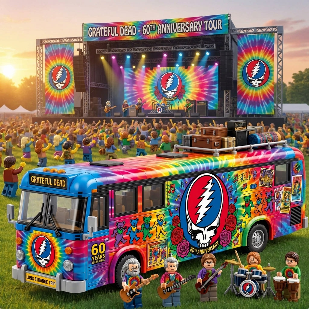 🚌 Grateful Dead 60th Anniversary Psychedelic Tour Bus Building Block Set | Rock Band Collector Brick Model
