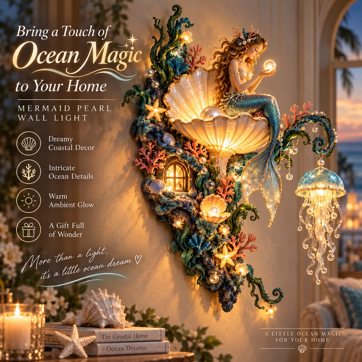 🧜‍♀️✨ Mermaid Pearl Wall Light 🐚🌊