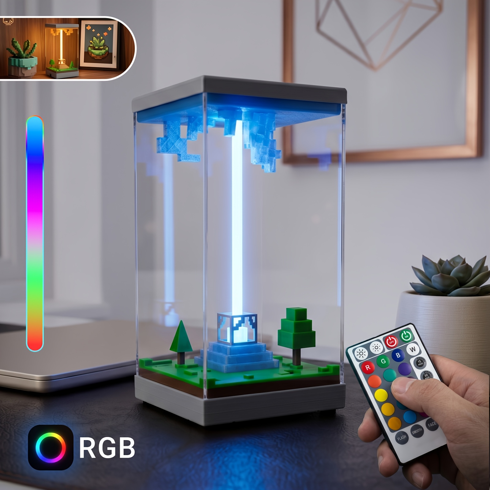 🎮 Pixel Beacon RGB Night Light With Remote & Timer Function