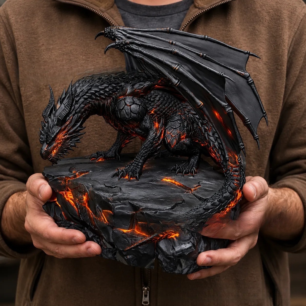 🐉 Lava Crack Guardian Dragon Resin Statue With Warm LED Glow