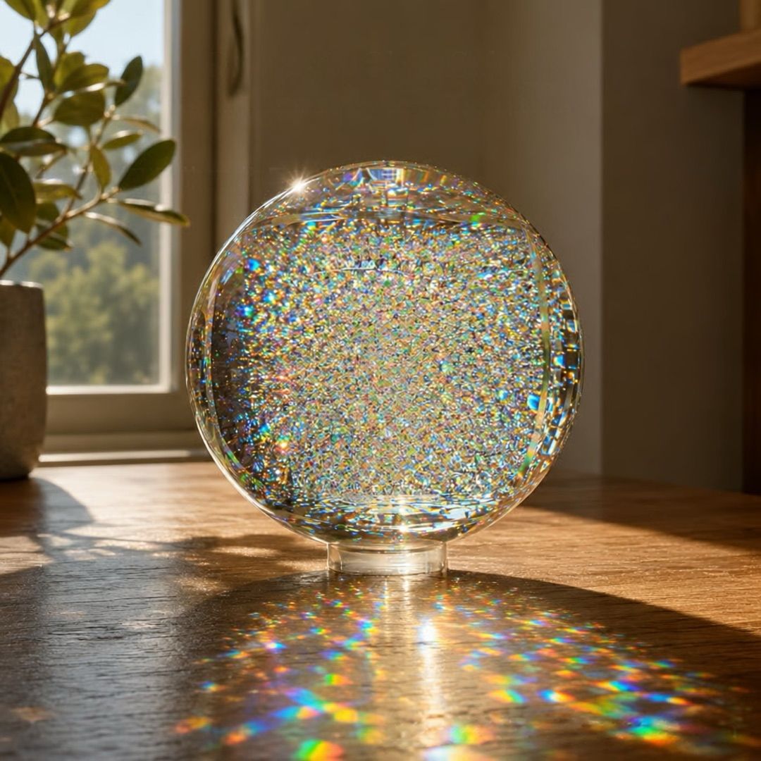 ✨ Rainbow Prism Refractive Art Glass Sphere | Light Projection Crystal Tabletop Ornament