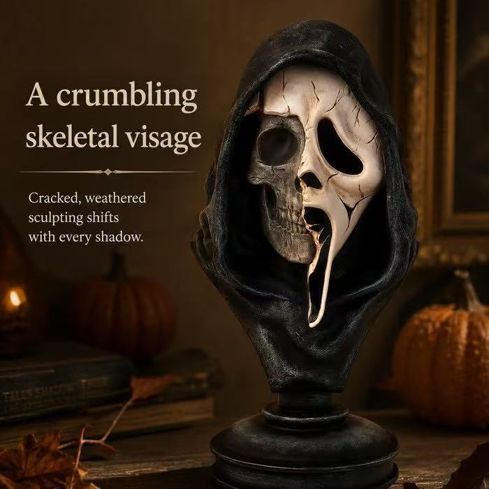 💀 Broken Ghostface Skull Bust Gothic Halloween Resin Decor