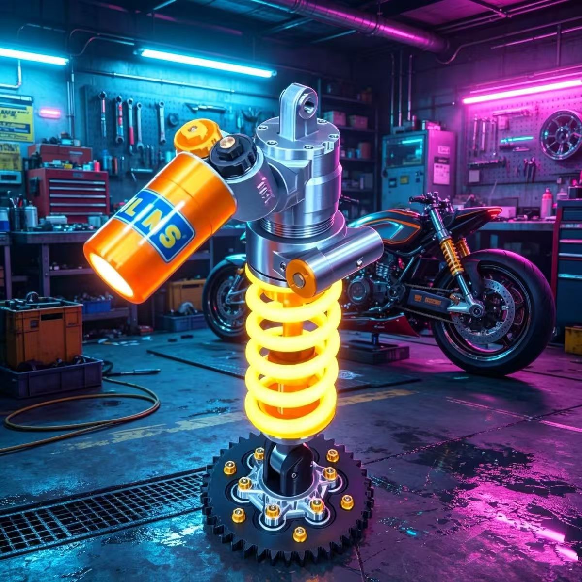 ✨ Ohlins Style Suspension Shock Absorber Desk Lamp | Industrial Mechanic LED Night Light