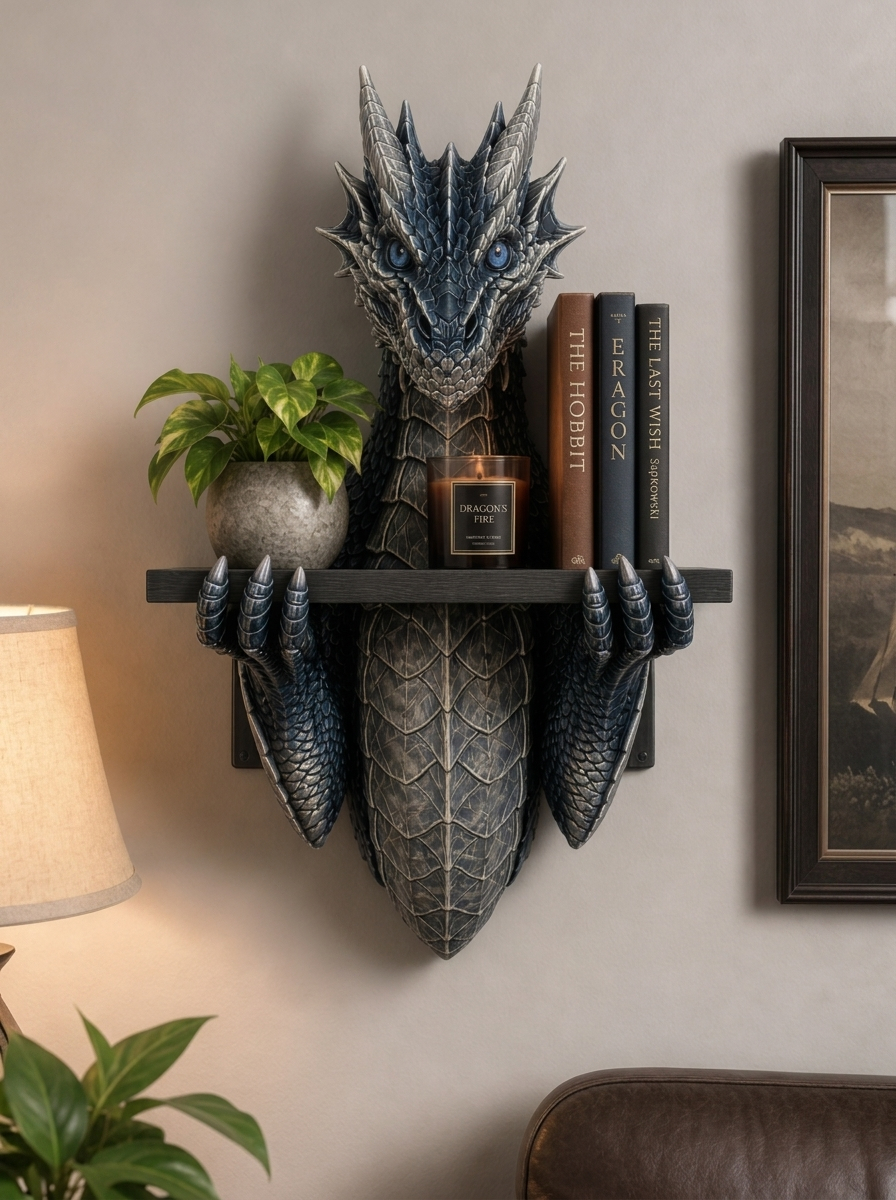 🐉 Ancient Dragon Wall-Mounted Display Shelf | LED Glow Eyes Edition
